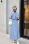 Linen Look Suit with Lace-Up Front and Elastic Waist Skirt - Light Blue - 4