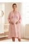 New Season Powder Scallop Linen Summer Button Detailed Special Design Short Sleeve 100% Cotton Maternity Nightgown 2-Piece Set - 3