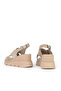 , Women's Genuine Leather Wedge Heel Sandals 1611020Z2005 Beige - 5