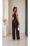 Brown One Shoulder Body High Waist Draped Trousers Wrinkle Suit - 5