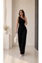 Black One Shoulder Body High Waist Draped Trousers Wrinkle Suit - 3