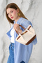 Women's Linen Lock Detailed Shoulder Bag Mini Gold - 4