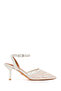 Women's White Ankle Buckle Flower Embroidered Open Back Thin Heeled Shoes 26Pfe49686F