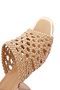 Women's Beige Braided Short Thick Heeled Slippers 26Sfe460818 - 8