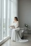 Pearl Detail Strapless Wedding Dress Off-Shoulder, Slim Fit, White Evening Dress - 6