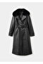 Fur Collar Leather Look Coat - 3