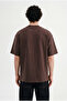 Men's Embroidered Jacquard Oversize T-Shirt Brown - 3