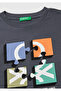 Boy's Anthracite Crew Neck T-Shirt with Logo Print on the Front - 3