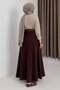 Women's Long Skirt with Pockets and Elastic Waist, Brown - 2