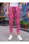 Women's Pink Italian Tie Waist Flower Patterned Skinny Leg Skinny Pants