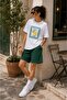 Green Shorts and White Dolce Printed T-Shirt Top and Bottom Set - 5