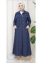 Women's Hijab Denim Gileti Set - Denim Jacket and Long Gileti Dress Two-Piece Set - 3