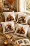 Autumn Series Double-Sided Digital Printed 4-Piece Throw Pillow Cover Set (Halloween Autumn)