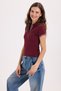 Women's slim fit cotton polo neck short sleeve burgundy t-shirt - 5