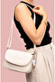 Women's Ecru Genuine Leather Mini Luxury Flap Shoulder Bag with Adjustable Strap