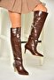 N 749204011   Brown Croco Print Low Heeled Women's Boots - 3