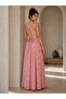 Silk Long Pink Floral Dress with Tie Detail - 2