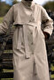 Cotton High Collar Buttoned Trench Coat Beige - 5