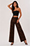 Women's Leopard Patterned High-Waisted Wide-Leg Trousers - Linen Look - 4