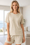 Women's Textured Knitted Crew Neck Short Sleeve Shorts Summer Set 06-74