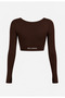 Women's Long Sleeve U-Neck Seamless Gathering Sports Bustier - Brown - 6