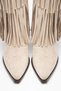 Beige Skin Cream Matte Suede Tasseled Buckle Western Cowboy Boots - 4