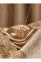 Women's Gold Stainless Steel Authentic Vintage Rose Pattern Necklace