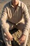 Noda 100% Cotton Oversize Men's Beige Modal Double Suit Shirt and Pants - 4