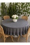 Pearl Velvet Textured Ruffled Round Tablecloth Smoked Gray