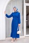 Robe-Style Dress with Pleated Sleeves and Body - Blue - 5
