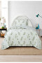 Flowers Single Bedspread Set 180X240Cm - with Flounce Pillows 100% Polyester Modern Green White