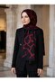 Crepe Stone Patterned Black - Red Color 75X195 Non-Shedding Shawl - 3