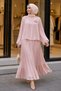 Powder Pink Elastic Sleeve Blouse and Skirt Set with Bronchial Detail