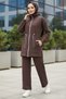 Modal Double Suit with Rubber Detail at the Waist and Zipper Pockets - 28044-Brown