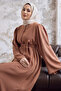 Rona Arms Patterned Abaya - Camel - 4
