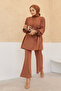 Pleated Sleeves Trousers Tunic Set - Camel - 5