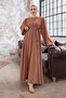 Rona Arms Patterned Abaya - Camel