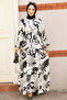 White Patterned Hijab Dress - 23582b