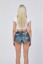 Whatsup vintage detailed fringed mini denim shorts - blue - 2