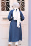 Buttoned Dark Blue Hijab Tunic 645Km - 3