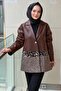 Square Patterned Leather Jacket with Sequins and Leopard Detail