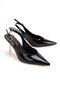 Women's Black Wrinkled Open-Back Pointed Mirror Stone Heel Thin Heeled Quality Shoes - Comfortable Heels - 2