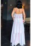 Women's Pink Striped Flounce Chiffon Strap Lined Dress - 3