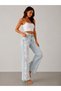 Women's Lace Embroidered High Waist Loose Wide Leg Jean Pants - 2