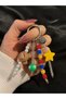 Colorful beaded, starry, cute teddy bear vintage keychain, bag charm, phone charm - 2