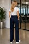 Yan Beller Elastic Navy Blue Flexible Button Closure High Waisted Palazzo Pants - 3