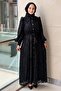 Front Buttoned Belted Burnout Evening Dress