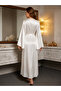 Ecru Lace Detailed Long Satin Dressing Gown - 6