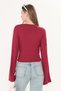 Burgundy Natural Viscose Ultra Soft Waist-Fitting Gathered Detail Wide Long Sleeve Full Stretch Women's Blouse - 3