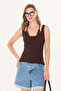 Brown Color, Double Layer, Square Neckline, Lace Detail, Ultra Soft 95% Natural Viscose Full Stretch Undershirt - 5
